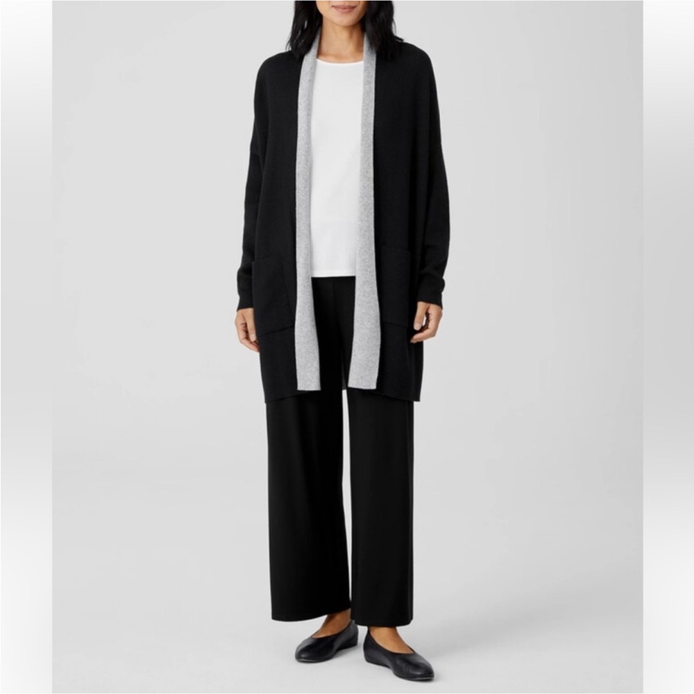 Eileen Fisher Sweater Cardigan Peruvian Cotton Blend Long Shawl Collar Small - Picture 3 of 16